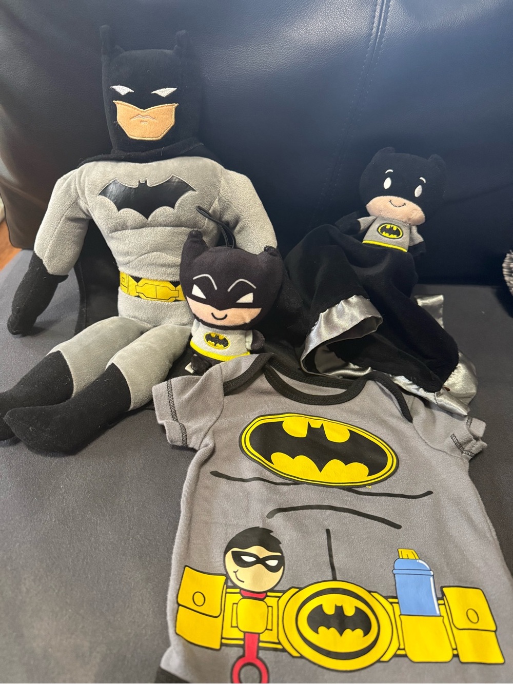 Batman Newborn Onesie with security blanket and plushies